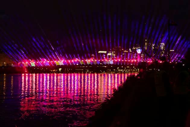 Raft bridge lightshow Frankfurt am Main for the opening of the Fan Mile, 12 06 2024 Raft bridge lightshow Frankfurt, Frankfurt am Main, Weseler Werft, 12 6 2024 Copyright: xBEAUTIFULxSPORTS Gawlikx