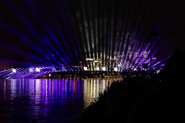 Raft bridge lightshow Frankfurt am Main for the opening of the Fan Mile, 12 06 2024 Raft bridge lightshow Frankfurt, Frankfurt am Main, Weseler Werft, 12 6 2024 Copyright: xBEAUTIFULxSPORTS Gawlikx