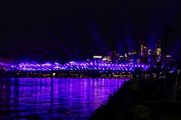 Raft bridge lightshow Frankfurt am Main for the opening of the Fan Mile, 12 06 2024 Raft bridge lightshow Frankfurt, Frankfurt am Main, Weseler Werft, 12 6 2024 Copyright: xBEAUTIFULxSPORTS Gawlikx
