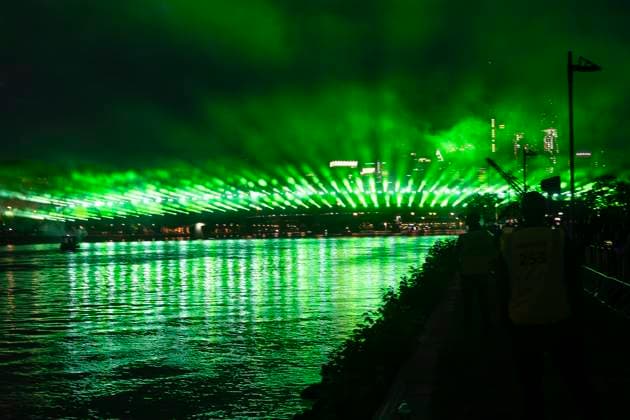 Raft bridge lightshow Frankfurt am Main for the opening of the Fan Mile, 12 06 2024 Raft bridge lightshow Frankfurt, Frankfurt am Main, Weseler Werft, 12 6 2024 Copyright: xBEAUTIFULxSPORTS Gawlikx