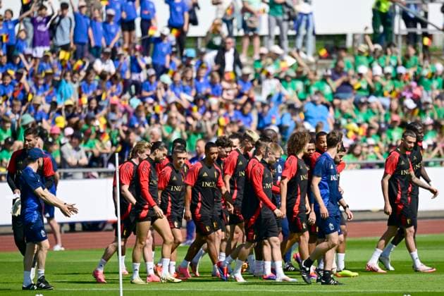 Belgium Media Activities UEFA EURO, EM, Europameisterschaft,Fussball 2024 13 06 2024 FREIBERG AM NECKA, GERMANY - JUNE 13 : players of Belgium during a training session of the Belgian Red Devils at the UEFA Euro 2024 European Football Championship tournament on June 13, 2024 in Freiberg am Necka, Germany, 13 06 2024 Freiberg am Necka Germany  Copyright: xPeterxDexVoechtx