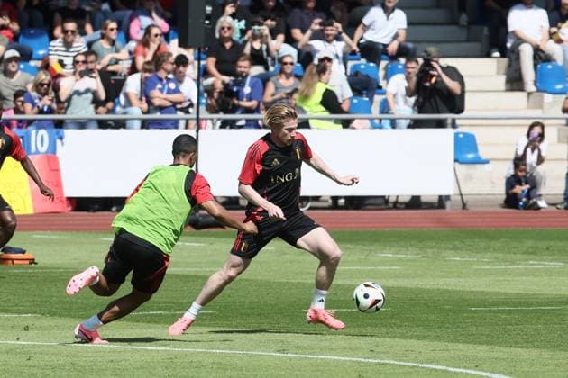 Belgium s Kevin De Bruyne pictured during a training session of Belgian national soccer team Red Devils, Thursday 13 June 2024 at their base camp in Ludwigsburg, Germany, in preparation of the UEFA EURO, EM, Europameisterschaft,Fussball 2024 European Soccer Championships. The Red Devils play in Group F at the Euro 2024 European Championships in Germany. BRUNOxFAHY  x94459321_20240613x