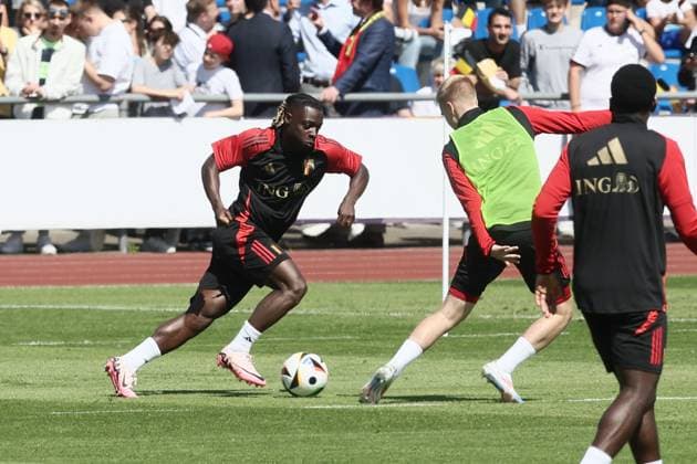 Belgium s Jeremy Doku pictured during a training session of Belgian national soccer team Red Devils, Thursday 13 June 2024 at their base camp in Ludwigsburg, Germany, in preparation of the UEFA EURO, EM, Europameisterschaft,Fussball 2024 European Soccer Championships. The Red Devils play in Group F at the Euro 2024 European Championships in Germany. BRUNOxFAHY  x94459327_20240613x