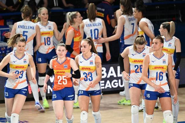 Netherlands Women s team group, Mannschaftsbild, Totale (NED), JUNE 13, 2024 - Volleyball : FIVB Volleyball Nations League 2024 Women s Preliminary Round between Netherlands 0-3 USA at West Japan General Exhibition Center, Fukuoka, Japan. Noxthirdxpartyxsales  (256243705_20240613)