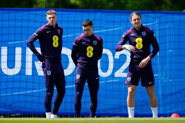 Cole Palmer of England, Phil Foden of England, Conor Gallagher of England England Training Session and press conference, PK, Pressekonferenz UEFA European Championship, EM, Europameisterschaft 2024, Group C, Football, Spa & Golf Resort Weimarer Land, Blankenhain, Germany, 13 Jun 2024 EDITORIAL USE ONLY No use with unauthorised audio, video, data, fixture lists, club league logos or live services. Online in-match use limited to 120 images, no video emulation. No use in betting, games or single club league player publications. Copyright: xDavexShopland Shutterstockx 14523765a