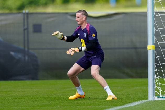 Jordan Pickford of England England Training Session and press conference, PK, Pressekonferenz UEFA European Championship, EM, Europameisterschaft 2024, Group C, Football, Spa & Golf Resort Weimarer Land, Blankenhain, Germany, 13 Jun 2024 EDITORIAL USE ONLY No use with unauthorised audio, video, data, fixture lists, club league logos or live services. Online in-match use limited to 120 images, no video emulation. No use in betting, games or single club league player publications. Copyright: xDavexShopland Shutterstockx 14523765t
