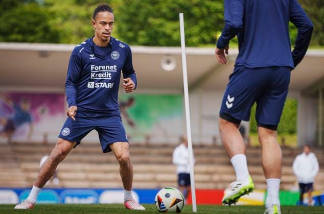 Danish player Yussuf Poulsen during the national team s training in Freudenstadt, Germany, Thursday, June 13, 2024 Denmark plays its first match on Sunday against Slovenia in the EURO 2024 Group C Photo Liselotte Sabroe Ritzau Scanpix , Freudenstadt Germany  Copyright: Ritzau Scanpix LiselottexSabroex spdk20240613-113308-L