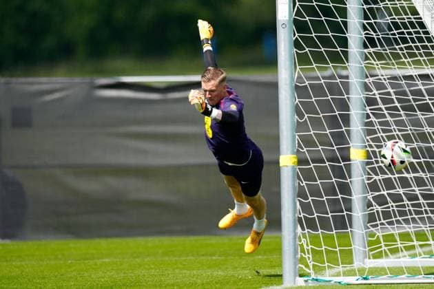 Jordan Pickford of England England Training Session and press conference, PK, Pressekonferenz UEFA European Championship, EM, Europameisterschaft 2024, Group C, Football, Spa & Golf Resort Weimarer Land, Blankenhain, Germany, 13 Jun 2024 EDITORIAL USE ONLY No use with unauthorised audio, video, data, fixture lists, club league logos or live services. Online in-match use limited to 120 images, no video emulation. No use in betting, games or single club league player publications. Copyright: xDavexShopland Shutterstockx 14523765v