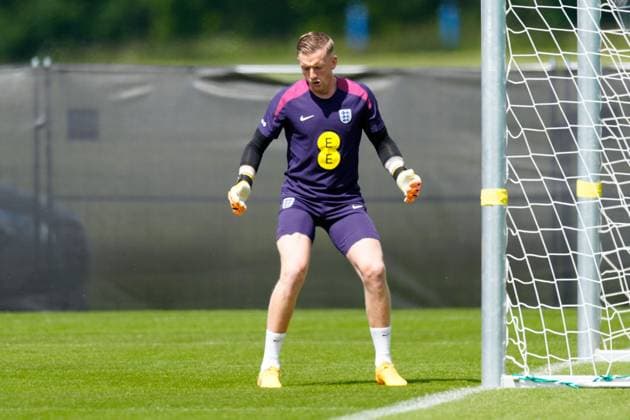 Jordan Pickford of England England Training Session and press conference, PK, Pressekonferenz UEFA European Championship, EM, Europameisterschaft 2024, Group C, Football, Spa & Golf Resort Weimarer Land, Blankenhain, Germany, 13 Jun 2024 EDITORIAL USE ONLY No use with unauthorised audio, video, data, fixture lists, club league logos or live services. Online in-match use limited to 120 images, no video emulation. No use in betting, games or single club league player publications. Copyright: xDavexShopland Shutterstockx 14523765u