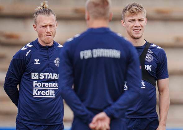 Danias players Simon Kjaer L and Rasmus Hoejlund during the national team s training in Freudenstadt, Germany, Thursday, June 13, 2024 Denmark plays its first match on Sunday against Slovenia in the EURO 2024 Group C Photo Liselotte Sabroe Ritzau Scanpix , Freudenstadt Germany  Copyright: Ritzau Scanpix LiselottexSabroex spdk20240613-114849-L