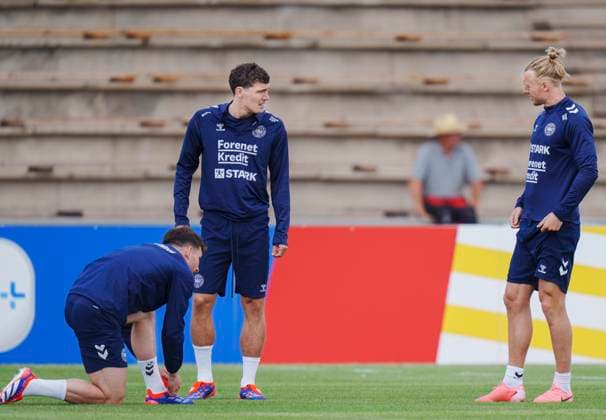 Danish players Simon Kjaer, Andreas Christensen and Pierre Emile Hoejbjerg seen from right during the national team s training in Freudenstadt, Germany, Thursday, June 13, 2024 Denmark plays its first match on Sunday against Slovenia in the EURO 2024 Group C Photo Liselotte Sabroe Ritzau Scanpix , Freudenstadt Germany  Copyright: Ritzau Scanpix LiselottexSabroex spdk20240613-115027-L