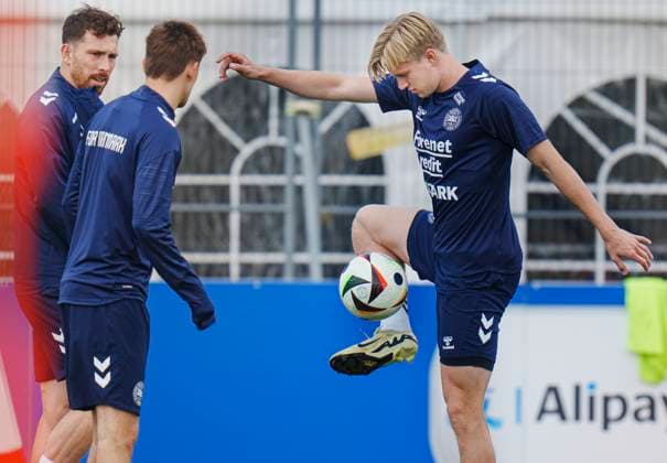 Danish players Victor Kristiansen R and Pierre Emile Hoejbjerg during the national team s training in Freudenstadt, Germany, Thursday, June 13, 2024 Denmark plays its first match on Sunday against Slovenia in the EURO 2024 Group C Photo Liselotte Sabroe Ritzau Scanpix , Freudenstadt Germany  Copyright: Ritzau Scanpix LiselottexSabroex spdk20240613-115328-L