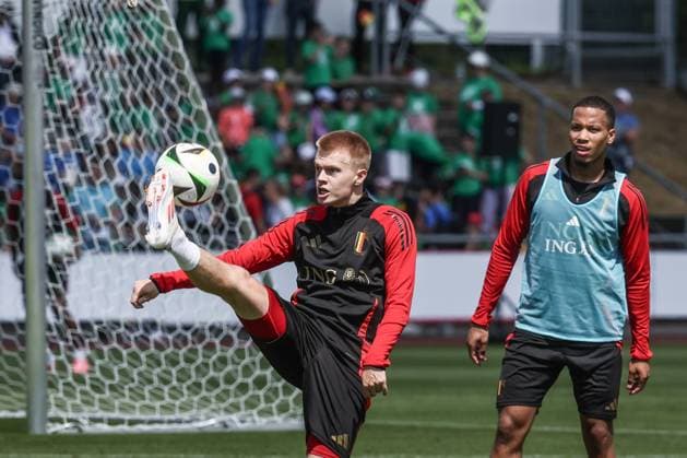 Belgium s Arthur Vermeeren pictured during a training session of Belgian national soccer team Red Devils, Thursday 13 June 2024 at their base camp in Freiberg am Neckar, Germany, in preparation of the UEFA EURO, EM, Europameisterschaft,Fussball 2024 European Soccer Championships. The Red Devils play in Group F at the Euro 2024 European Championships in Germany. BRUNOxFAHY  x94463530_20240613x