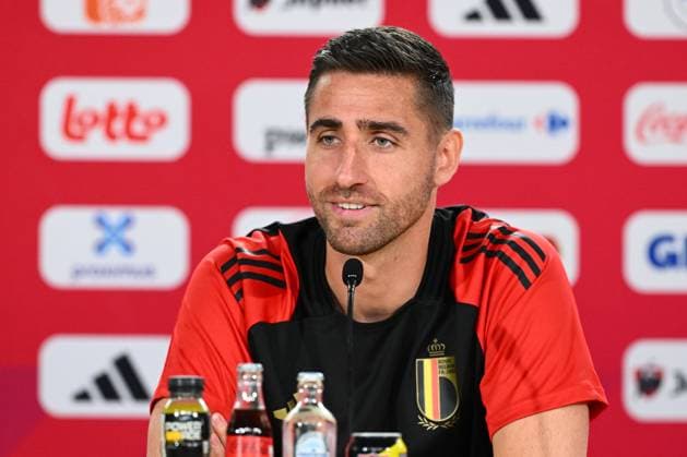 Belgium Media Activities UEFA EURO, EM, Europameisterschaft,Fussball 2024 13 06 2024 FREIBERG AM NECKA, GERMANY - JUNE 13 : Casteels Koen goalkeeper of Belgium talking to the press during a press conference, PK, Pressekonferenz of the Belgian Red Devils at the UEFA Euro 2024 European Football Championship tournament on June 13, 2024 in Freiberg am Necka, Germany, 13 06 2024 Freiberg am Necka Germany  Copyright: xVincentxKalutx