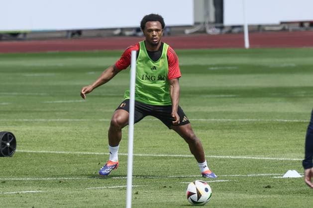 Belgium s Lois Openda pictured during a training session of Belgian national soccer team Red Devils, Thursday 13 June 2024 at their base camp in Freiberg am Neckar, Germany, in preparation of the UEFA EURO, EM, Europameisterschaft,Fussball 2024 European Soccer Championships. The Red Devils play in Group F at the Euro 2024 European Championships in Germany. BRUNOxFAHY  x94463910_20240613x