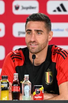 Belgium Media Activities UEFA EURO, EM, Europameisterschaft,Fussball 2024 13 06 2024 FREIBERG AM NECKA, GERMANY - JUNE 13 : Casteels Koen goalkeeper of Belgium talking to the press during a press conference, PK, Pressekonferenz of the Belgian Red Devils at the UEFA Euro 2024 European Football Championship tournament on June 13, 2024 in Freiberg am Necka, Germany, 13 06 2024 Freiberg am Necka Germany  Copyright: xVincentxKalutx