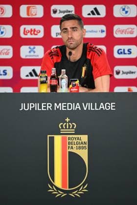 Belgium Media Activities UEFA EURO, EM, Europameisterschaft,Fussball 2024 13 06 2024 FREIBERG AM NECKA, GERMANY - JUNE 13 : Casteels Koen goalkeeper of Belgium talking to the press during a press conference, PK, Pressekonferenz of the Belgian Red Devils at the UEFA Euro 2024 European Football Championship tournament on June 13, 2024 in Freiberg am Necka, Germany, 13 06 2024 Freiberg am Necka Germany  Copyright: xVincentxKalutx