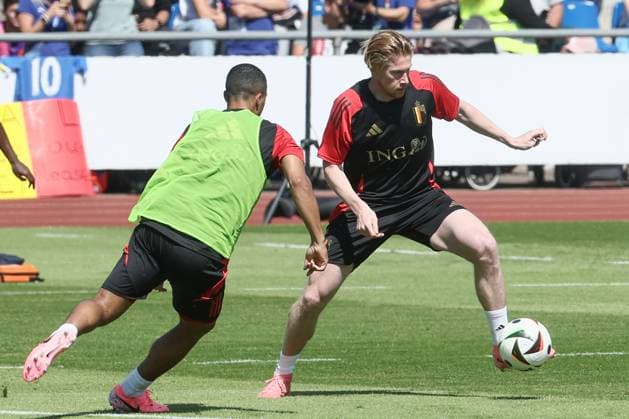 Belgium s Kevin De Bruyne pictured during a training session of Belgian national soccer team Red Devils, Thursday 13 June 2024 at their base camp in Freiberg am Neckar, Germany, in preparation of the UEFA EURO, EM, Europameisterschaft,Fussball 2024 European Soccer Championships. The Red Devils play in Group F at the Euro 2024 European Championships in Germany. BRUNOxFAHY  x94464164_20240613x