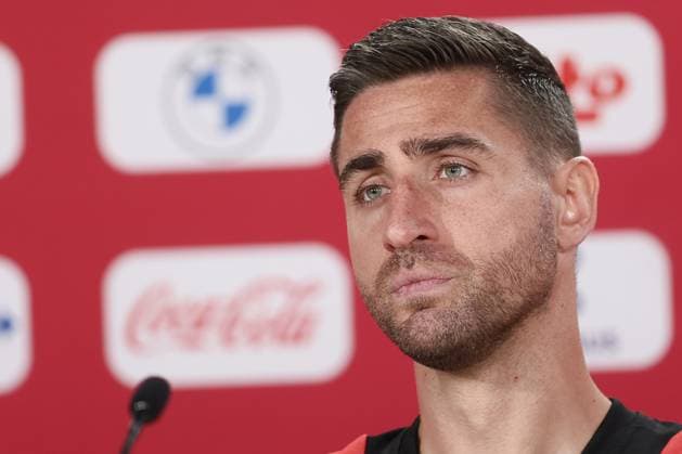 Belgium s goalkeeper Koen Casteels pictured during a press conference, PK, Pressekonferenz of Belgian national soccer team Red Devils, Thursday 13 June 2024 at their base camp in Freiberg am Neckar, Germany, in preparation of the UEFA EURO, EM, Europameisterschaft,Fussball 2024 European Soccer Championships. The Red Devils play in Group F at the Euro 2024 European Championships in Germany. BRUNOxFAHY  x94464322_20240613x