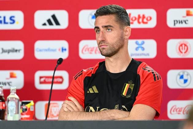 Belgium Media Activities UEFA EURO, EM, Europameisterschaft,Fussball 2024 13 06 2024 FREIBERG AM NECKA, GERMANY - JUNE 13 : Casteels Koen goalkeeper of Belgium talking to the press during a press conference, PK, Pressekonferenz of the Belgian Red Devils at the UEFA Euro 2024 European Football Championship tournament on June 13, 2024 in Freiberg am Necka, Germany, 13 06 2024 Freiberg am Necka Germany  Copyright: xVincentxKalutx