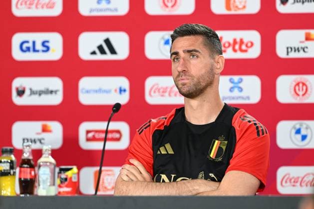 Belgium Media Activities UEFA EURO, EM, Europameisterschaft,Fussball 2024 13 06 2024 FREIBERG AM NECKA, GERMANY - JUNE 13 : Casteels Koen goalkeeper of Belgium talking to the press during a press conference, PK, Pressekonferenz of the Belgian Red Devils at the UEFA Euro 2024 European Football Championship tournament on June 13, 2024 in Freiberg am Necka, Germany, 13 06 2024 Freiberg am Necka Germany  Copyright: xVincentxKalutx
