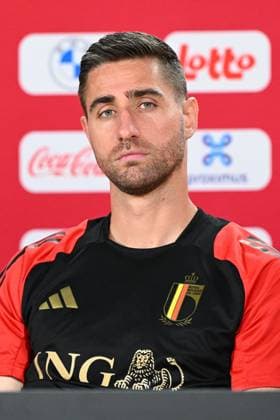 Belgium Media Activities UEFA EURO, EM, Europameisterschaft,Fussball 2024 13 06 2024 FREIBERG AM NECKA, GERMANY - JUNE 13 : Casteels Koen goalkeeper of Belgium talking to the press during a press conference, PK, Pressekonferenz of the Belgian Red Devils at the UEFA Euro 2024 European Football Championship tournament on June 13, 2024 in Freiberg am Necka, Germany, 13 06 2024 Freiberg am Necka Germany  Copyright: xVincentxKalutx
