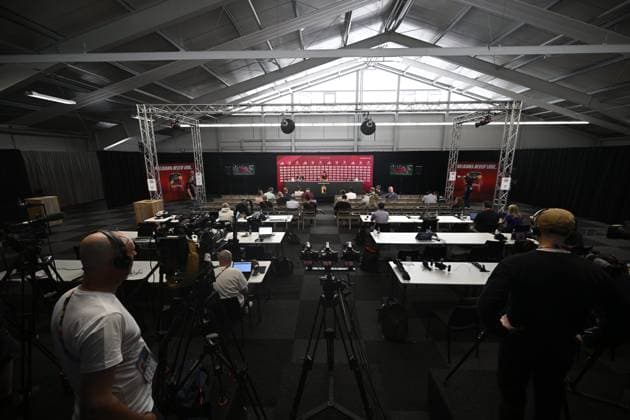 Belgium Media Activities UEFA EURO, EM, Europameisterschaft,Fussball 2024 13 06 2024 FREIBERG AM NECKA, GERMANY - JUNE 13 : Casteels Koen goalkeeper of Belgium talking to the press during a press conference, PK, Pressekonferenz of the Belgian Red Devils at the UEFA Euro 2024 European Football Championship tournament on June 13, 2024 in Freiberg am Necka, Germany, 13 06 2024 Freiberg am Necka Germany  Copyright: xPeterxDexVoechtx