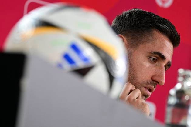 Belgium Media Activities UEFA EURO, EM, Europameisterschaft,Fussball 2024 13 06 2024 FREIBERG AM NECKA, GERMANY - JUNE 13 : Casteels Koen goalkeeper of Belgium talking to the press during a press conference, PK, Pressekonferenz of the Belgian Red Devils at the UEFA Euro 2024 European Football Championship tournament on June 13, 2024 in Freiberg am Necka, Germany, 13 06 2024 Freiberg am Necka Germany  Copyright: xPeterxDexVoechtx