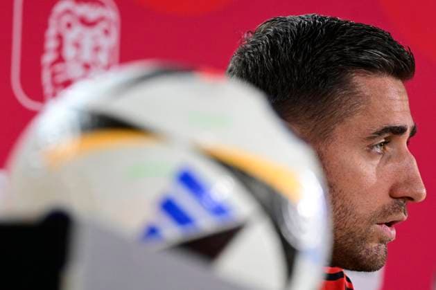 Belgium Media Activities UEFA EURO, EM, Europameisterschaft,Fussball 2024 13 06 2024 FREIBERG AM NECKA, GERMANY - JUNE 13 : Casteels Koen goalkeeper of Belgium talking to the press during a press conference, PK, Pressekonferenz of the Belgian Red Devils at the UEFA Euro 2024 European Football Championship tournament on June 13, 2024 in Freiberg am Necka, Germany, 13 06 2024 Freiberg am Necka Germany  Copyright: xPeterxDexVoechtx