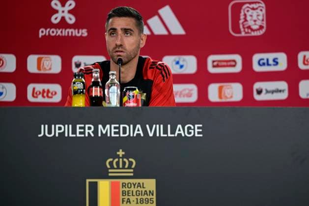 Belgium Media Activities UEFA EURO, EM, Europameisterschaft,Fussball 2024 13 06 2024 FREIBERG AM NECKA, GERMANY - JUNE 13 : Casteels Koen goalkeeper of Belgium talking to the press during a press conference, PK, Pressekonferenz of the Belgian Red Devils at the UEFA Euro 2024 European Football Championship tournament on June 13, 2024 in Freiberg am Necka, Germany, 13 06 2024 Freiberg am Necka Germany  Copyright: xPeterxDexVoechtx