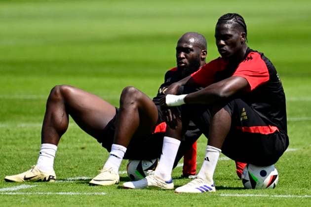 Belgium Media Activities UEFA EURO, EM, Europameisterschaft,Fussball 2024 13 06 2024 FREIBERG AM NECKA, GERMANY - JUNE 13 : Lukaku Romelu forward of Belgium and Onana Amadou midfielder of Belgium during a training session of the Belgian Red Devils at the UEFA Euro 2024 European Football Championship tournament on June 13, 2024 in Freiberg am Necka, Germany, 13 06 2024 Freiberg am Necka Germany  Copyright: xPeterxDexVoechtx