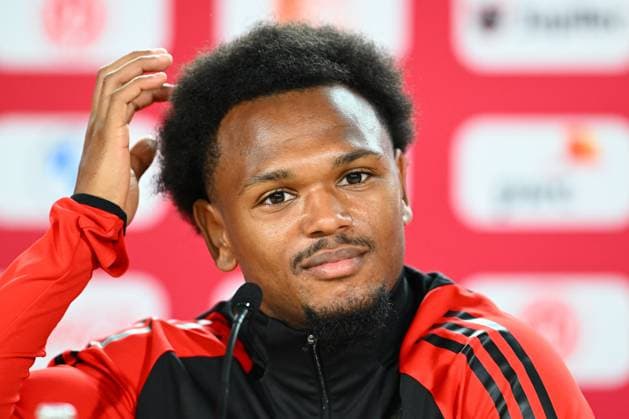 Belgium Media Activities UEFA EURO, EM, Europameisterschaft,Fussball 2024 13 06 2024 FREIBERG AM NECKA, GERMANY - JUNE 13 : Openda Lois forward of Belgium talking to the press during a press conference, PK, Pressekonferenz of the Belgian Red Devils at the UEFA Euro 2024 European Football Championship tournament on June 13, 2024 in Freiberg am Necka, Germany, 13 06 2024 Freiberg am Necka Germany  Copyright: xVincentxKalutx