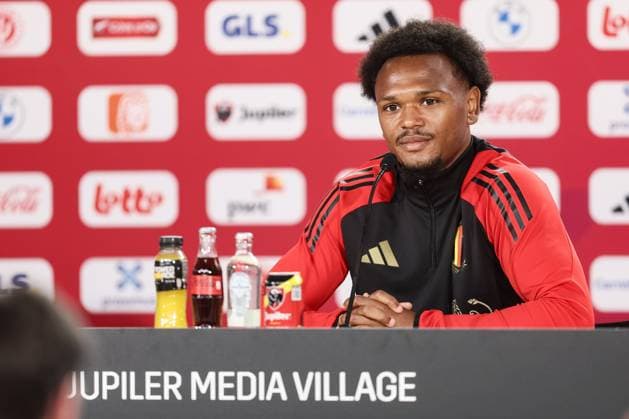 Belgium s Lois Openda pictured during a press conference, PK, Pressekonferenz of Belgian national soccer team Red Devils, Thursday 13 June 2024 at their base camp in Freiberg am Neckar, Germany, in preparation of the UEFA EURO, EM, Europameisterschaft,Fussball 2024 European Soccer Championships. The Red Devils play in Group F at the Euro 2024 European Championships in Germany. BRUNOxFAHY  x94465243_20240613x