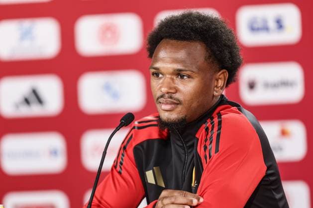 Belgium s Lois Openda pictured during a press conference, PK, Pressekonferenz of Belgian national soccer team Red Devils, Thursday 13 June 2024 at their base camp in Freiberg am Neckar, Germany, in preparation of the UEFA EURO, EM, Europameisterschaft,Fussball 2024 European Soccer Championships. The Red Devils play in Group F at the Euro 2024 European Championships in Germany. BRUNOxFAHY  x94465278_20240613x