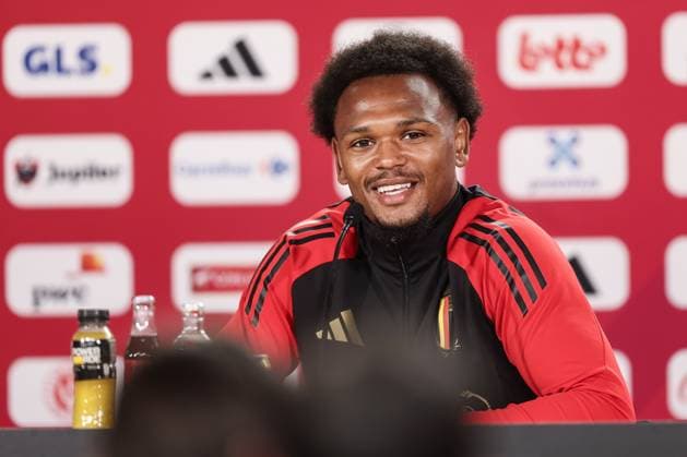 Belgium s Lois Openda pictured during a press conference, PK, Pressekonferenz of Belgian national soccer team Red Devils, Thursday 13 June 2024 at their base camp in Freiberg am Neckar, Germany, in preparation of the UEFA EURO, EM, Europameisterschaft,Fussball 2024 European Soccer Championships. The Red Devils play in Group F at the Euro 2024 European Championships in Germany. BRUNOxFAHY  x94465299_20240613x