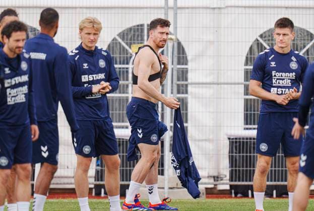 Danish players Thomas Delaney, Kasper Dolberg, Pierre Emile Hoejbjerg and Joakim Maehle during the national team s training in Freudenstadt, Germany, Thursday, June 13, 2024 Denmark plays its first match on Sunday against Slovenia in the EURO 2024 Group C Photo Liselotte Sabroe Ritzau Scanpix , Freudenstadt Germany  Copyright: Ritzau Scanpix LiselottexSabroex spdk20240613-125348-L