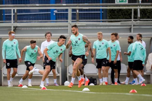 EURO 2024, Nationalteam Österreich, Training SOCCER - UEFA EURO, EM, Europameisterschaft,Fussball 2024 BERLIN,GERMANY,13.JUN.24 - SOCCER -UEFA EURO 2024, OEFB, Oesterreichischer Fussball-Bund, training. Image shows Marko Arnautovic (AUT) and the team of AUT. GEPAxpictures xJohannesxFriedl
