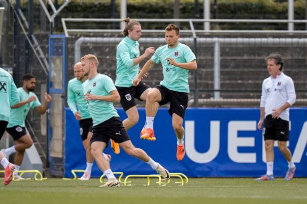 EURO 2024, Nationalteam Österreich, Training SOCCER - UEFA EURO, EM, Europameisterschaft,Fussball 2024 BERLIN,GERMANY,13.JUN.24 - SOCCER -UEFA EURO 2024, OEFB, Oesterreichischer Fussball-Bund, training. Image shows Marco Gruell, Patrick Wimmer and Matthias Seidl (AUT). GEPAxpictures xJohannesxFriedl