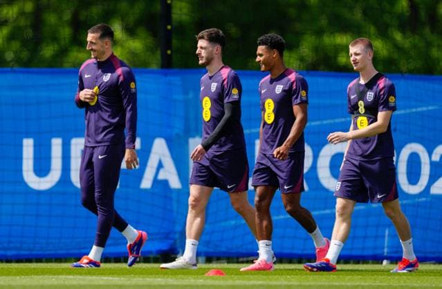 Lewis Dunk of England leads the players England Training Session and press conference, PK, Pressekonferenz UEFA European Championship, EM, Europameisterschaft 2024, Group C, Football, Spa & Golf Resort Weimarer Land, Blankenhain, Germany, 13 Jun 2024 EDITORIAL USE ONLY No use with unauthorised audio, video, data, fixture lists, club league logos or live services. Online in-match use limited to 120 images, no video emulation. No use in betting, games or single club league player publications. Copyright: xDavexShopland Shutterstockx 14523765bu