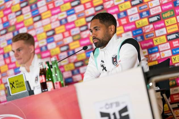 SOCCER - UEFA EURO, EM, Europameisterschaft,Fussball 2024 BERLIN,GERMANY,13.JUN.24 - SOCCER -UEFA EURO 2024, OEFB, Oesterreichischer Fussball-Bund, press conference, PK, Pressekonferenz Image shows Philipp Lienhart and Phillipp Mwene (AUT). GEPAxpictures xJohannesxFriedl