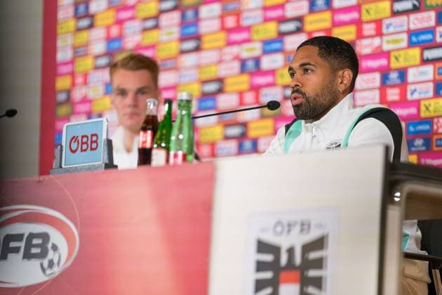 SOCCER - UEFA EURO, EM, Europameisterschaft,Fussball 2024 BERLIN,GERMANY,13.JUN.24 - SOCCER -UEFA EURO 2024, OEFB, Oesterreichischer Fussball-Bund, press conference, PK, Pressekonferenz Image shows Philipp Lienhart and Phillipp Mwene (AUT). GEPAxpictures xJohannesxFriedl