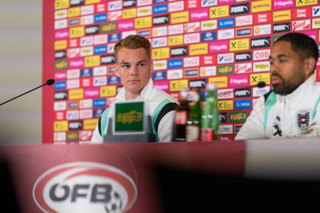 SOCCER - UEFA EURO, EM, Europameisterschaft,Fussball 2024 BERLIN,GERMANY,13.JUN.24 - SOCCER -UEFA EURO 2024, OEFB, Oesterreichischer Fussball-Bund, press conference, PK, Pressekonferenz Image shows Philipp Lienhart and Phillipp Mwene (AUT). GEPAxpictures xJohannesxFriedl