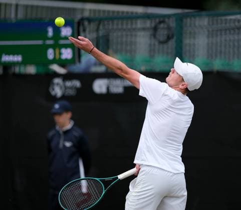 13th June 2024; Lexus Nottingham Tennis Centre, Nottingham, England; Rothesay Nottingham Open, Day 4; Jack Pinnington Jones serves to Cameron Norrie, mens singles  ActionPlus12653907 PaulxBonser