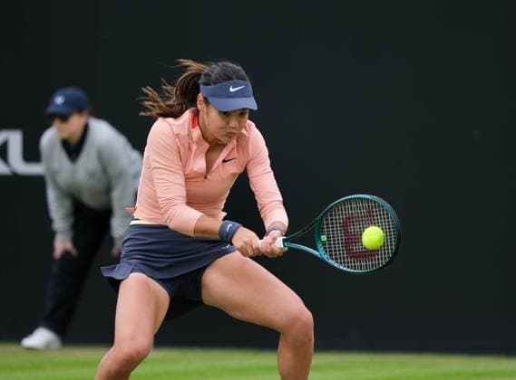 13th June 2024; Lexus Nottingham Tennis Centre, Nottingham, England; Rothesay Nottingham Open, Day 4; Emma Raducanu plays a backhand shot to Daria Snigur, womens singles  ActionPlus12653927 PaulxBonser
