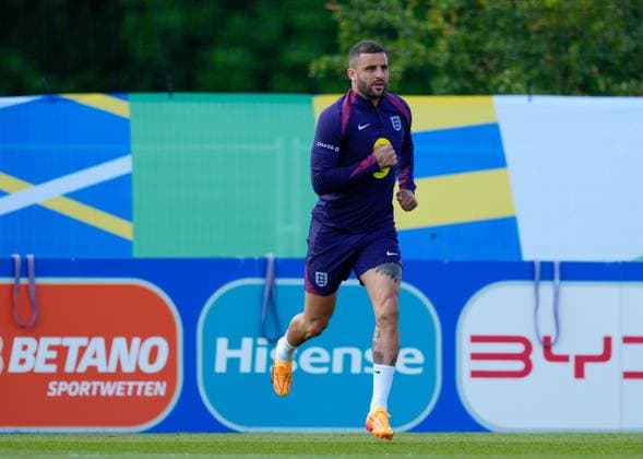 Kyle Walker of England England Training Session and press conference, PK, Pressekonferenz UEFA European Championship, EM, Europameisterschaft 2024, Group C, Football, Spa & Golf Resort Weimarer Land, Blankenhain, Germany, 13 Jun 2024 EDITORIAL USE ONLY No use with unauthorised audio, video, data, fixture lists, club league logos or live services. Online in-match use limited to 120 images, no video emulation. No use in betting, games or single club league player publications. Copyright: xDavexShopland Shutterstockx 14523765cs