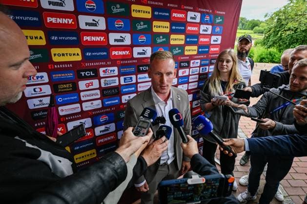 Midfielder Petr Sevcik speaks to reporters after the Czech national soccer team arrived at the European Championships, Norderstedt, Germany, June 13, 2024. (CTKxPhoto VitxSimanek) CTKPhotoP2024061306150  CTKPhotoP2024061306150