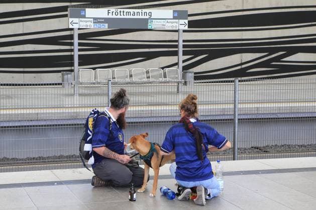 13th June 2024, Munch, Bavaria, Germany; Euro 2024 Football UEFA Tournament; Scottish fans at the Froettmaning Railway Station near to the Allianz Arena FC Bayern Munich Home Stadium  ActionPlus12653977 PierrexTeyssot