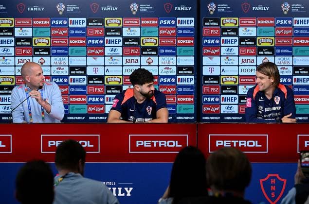 PXL_CRO football press Croatian national team, Nationalteam players Josko Gvardiol and Borna Sosa during press conference, PK, Pressekonferenz in Neuruppin, Germany on 13. June 2024. MarkoxLukunic PIXSELL