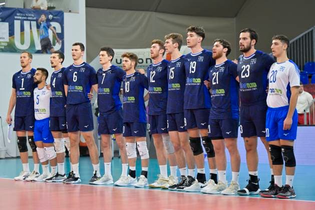 VOLLEYBALL - CEV Silver League RIED,AUSTRIA,13.JUN.24 - VOLLEYBALL - CEV European Silver League, men, OEVV international match, Länderspiel, Nationalmannschaft Austria vs Israel. Image shows the team of ISR.  GEPAxpictures xChristianxMoser