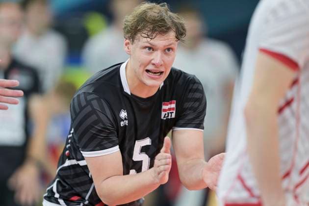 VOLLEYBALL - CEV Silver League RIED,AUSTRIA,13.JUN.24 - VOLLEYBALL - CEV European Silver League, men, OEVV international match, Länderspiel, Nationalmannschaft Austria vs Israel. Image shows Jacob Kitzinger (AUT).  GEPAxpictures xChristianxMoser